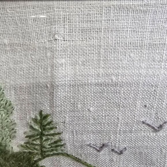 Vintage Framed Crewel #313 Old Wagon Wheel Farmhouse Landscape 17"x13" Rustic - Picture 10 of 14